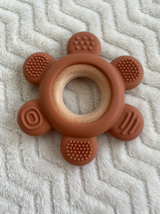 Sensorische Bijtring Bloem Bruin – Siliconen | 10 cm