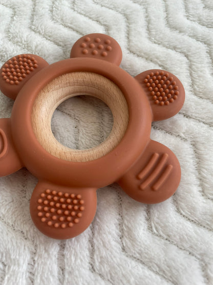 Sensorische Bijtring Bloem Bruin – Siliconen | 10 cm