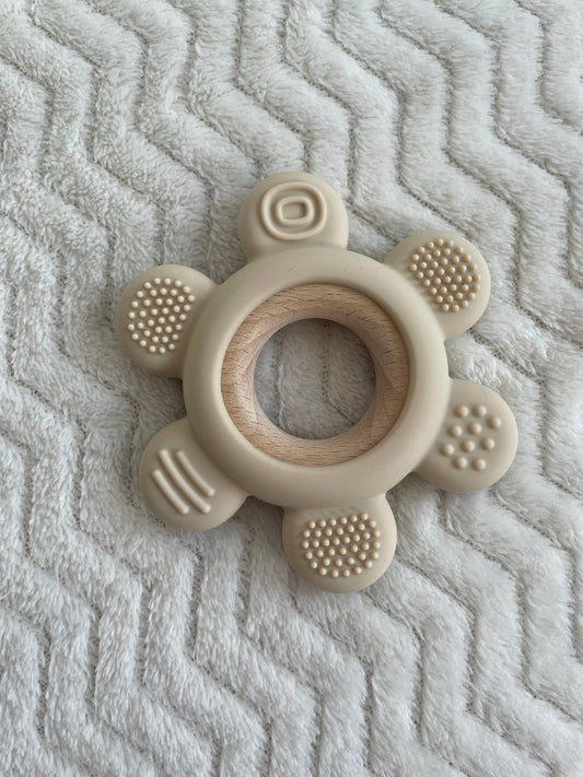 Sensorische Bijtring Bloem Beige – Siliconen | 10 cm
