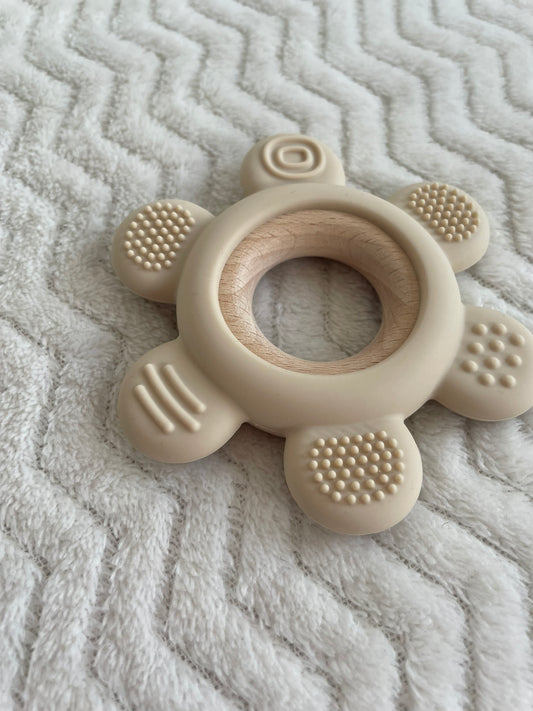 Sensorische Bijtring Bloem Beige – Siliconen | 10 cm